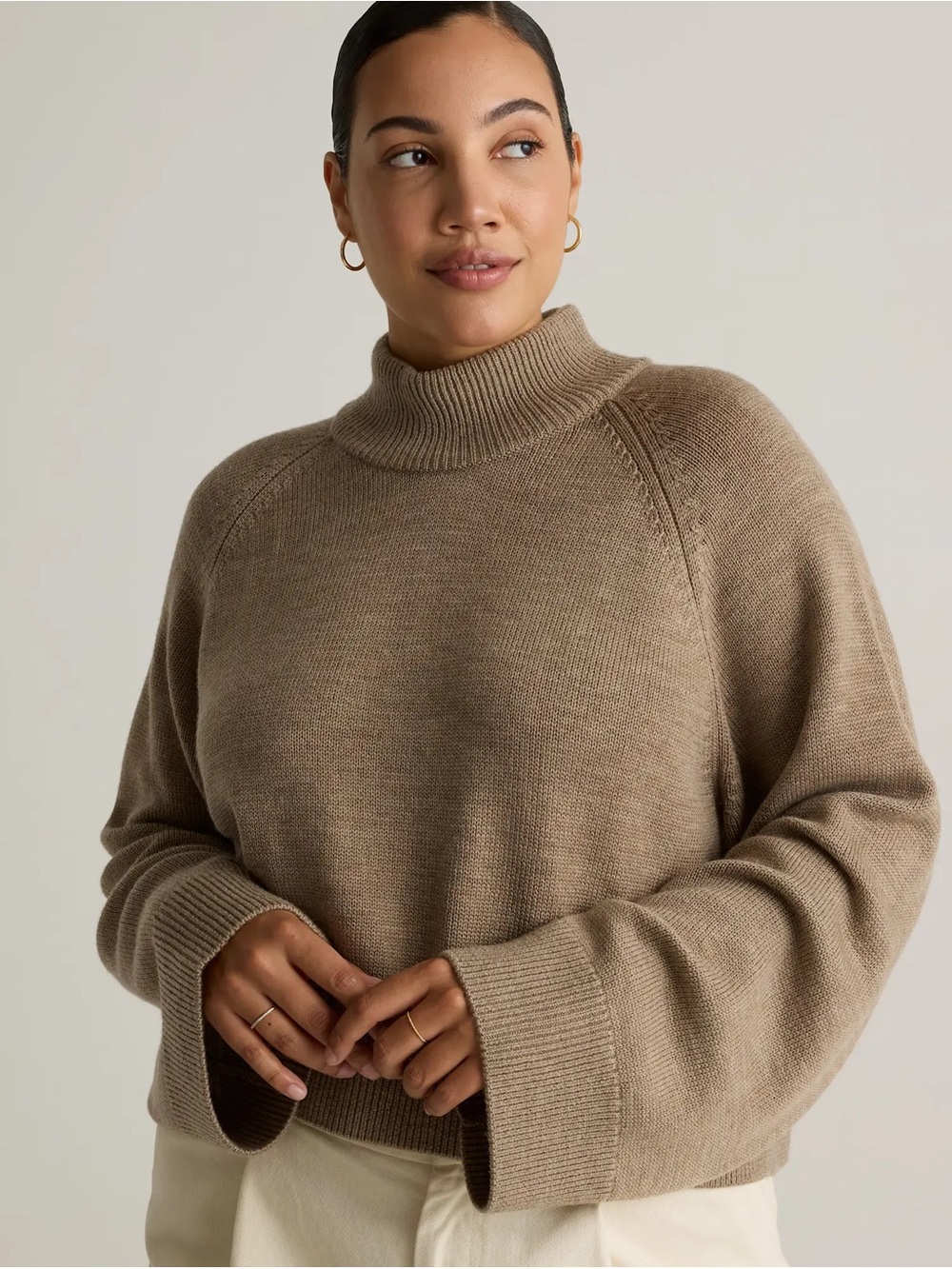 Australian Merino Wool Cropped Mock Neck Sweater